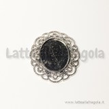 Base per Cammeo in metallo Silver Plated 40x35mm per cammei 25x19mm