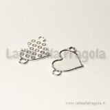 Connettore Cuore in metallo argento antico base 18x12mm