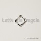 Connettore rombo con foro passante in metallo silver plated 12x12mm