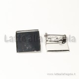 Base spilla quadrata in metallo argentato 20mm