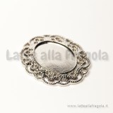 Base per Cammeo in metallo Silver Plated 40x35mm per cammei 25x19mm