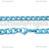 Collana in Acciaio Inox Azzurro smaltato maglia ritorta 9x6.2mm 