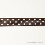 1 Metro nastro Gros Grain caffé a pois bianchi 10mm