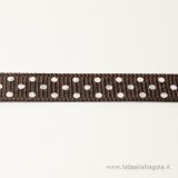 1 Metro nastro Gros Grain caffé a pois bianchi 10mm