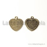 Base cammeo cuore in metallo color bronzo 22x23mm