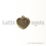 Base cammeo cuore in metallo color bronzo 22x23mm