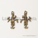 Charm double-face spaventapasseri in metallo color bronzo 19x16mm