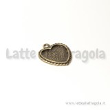 Base cammeo cuore in metallo color bronzo 22x23mm