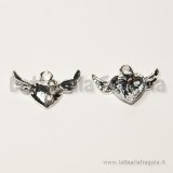 Charm cuore alato silver plated con strass 20x13mm