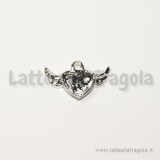 Charm cuore alato silver plated con strass 20x13mm