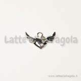 Charm cuore alato silver plated con strass 20x13mm