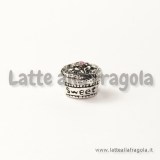 Dolcetto foro largo in metallo argento antico con strass rosa 10x9mm