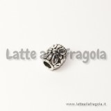 Spaziatore botte fiori foro largo in metallo argento antico 10x8mm