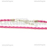 Bracciale in cordino similpelle intrecciato rosa scuro 3mm