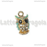 Charm Gufo in metallo dorato smaltato con strass 15x9mm