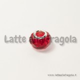 Perla sfaccettata in vetro rosso foro largo 14x9mm