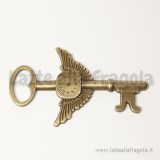 Ciondolo chiave con ali in metallo color bronzo 76x45mm