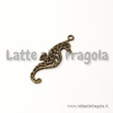 Ciondolo Cavalluccio Marino filigranato in metallo color bronzo 33x10mm