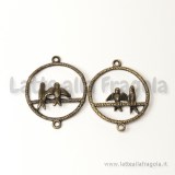 Connettore 3D uccellini su cerchio in metallo color bronzo 34x27mm