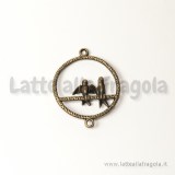 Connettore 3D uccellini su cerchio in metallo color bronzo 34x27mm