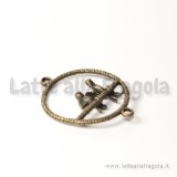 Connettore 3D uccellini su cerchio in metallo color bronzo 34x27mm