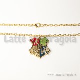 Collana con ciondolo Stemmi di Hogwartz in metallo smaltato Gold Plated