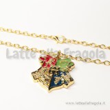 Collana con ciondolo Stemmi di Hogwartz in metallo smaltato Gold Plated