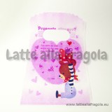 10 buste in plastica con manico fantasia Orsetto con cuori 15x9cm