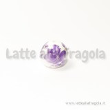 Perla in ceramica bianca con fiore viola 12mm