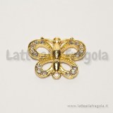 Connettore farfalla in metallo Gold Plated con strass 27x22mm