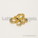 Connettore farfalla in metallo Gold Plated con strass 27x22mm