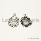 Base a goccia in metallo argento antico per cammei 14x10mm
