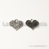 Ciondolo cuore in metallo argento antico base cabochon 16.5x9.5mm