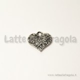 Ciondolo cuore in metallo argento antico base cabochon 16.5x9.5mm