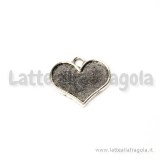 Ciondolo cuore in metallo argento antico base cabochon 16.5x9.5mm
