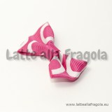 Fiocco fucsia cerchi bianchi in poliestere 38x20mm