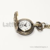Orologio apribile color bronzo Gufo in rilievo 27mm con collana 85cm