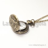 Orologio apribile color bronzo Gufo in rilievo 27mm con collana 85cm