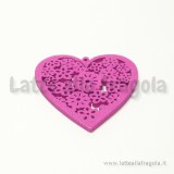 Cuore filigrana in legno colorato fucsia 45x44mm