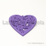 Cuore filigrana in legno colorato viola 45x44mm