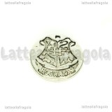 Ciondolo Stemma Hogwarts in metallo argento antico 20mm