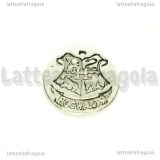 Ciondolo Stemma Hogwarts in metallo argento antico 20mm