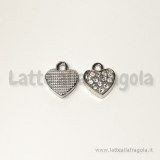 Ciondolo cuore in metallo argentato con pavé di strass 11.50x14mm