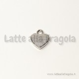 Ciondolo cuore in metallo argentato con pavé di strass 11.50x14mm
