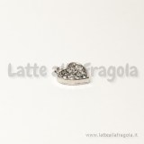 Ciondolo cuore in metallo argentato con pavé di strass 11.50x14mm