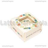 Scatola in Cartone Bianco Fantasia Fiori Handmade with Love 4.3x4.3x2.7cm