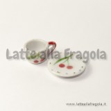 Set tazzina con piattino in ceramica bianca decorazione ciliegie 10mm