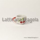 Set tazzina con piattino in ceramica bianca decorazione ciliegie 10mm
