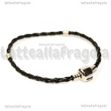 Bracciale similpelle nero con chiusura in ottone argentato 19cm