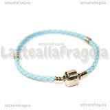 Bracciale similpelle azzurro con chiusura in ottone argentato 18cm